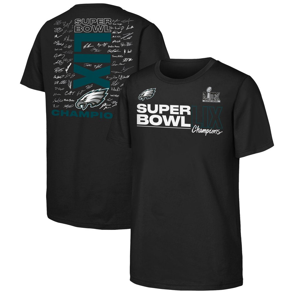 Youth Philadelphia Eagles  Black Super Bowl LIX Champions Roster T-Shirt 