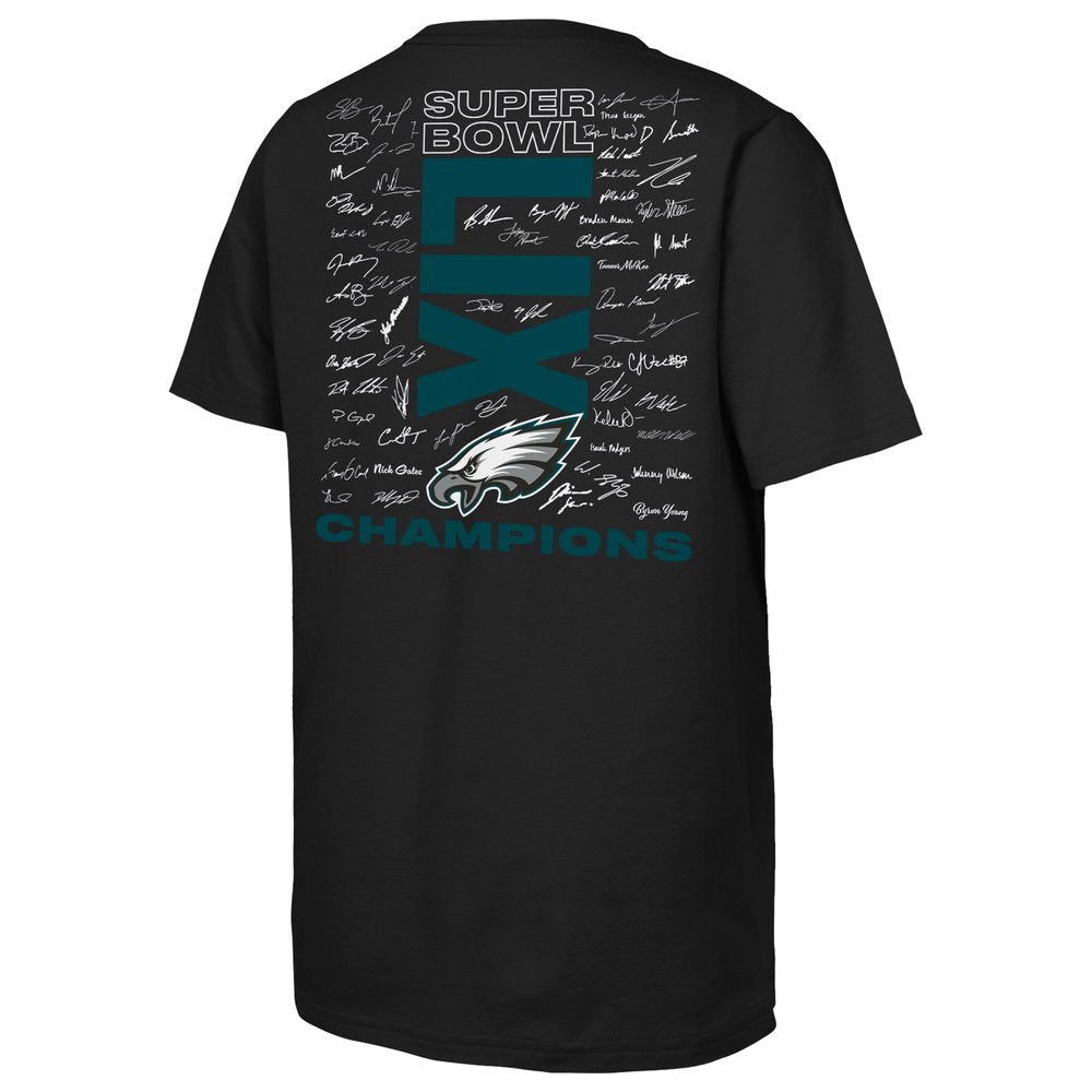 Youth Philadelphia Eagles  Black Super Bowl LIX Champions Roster T-Shirt 