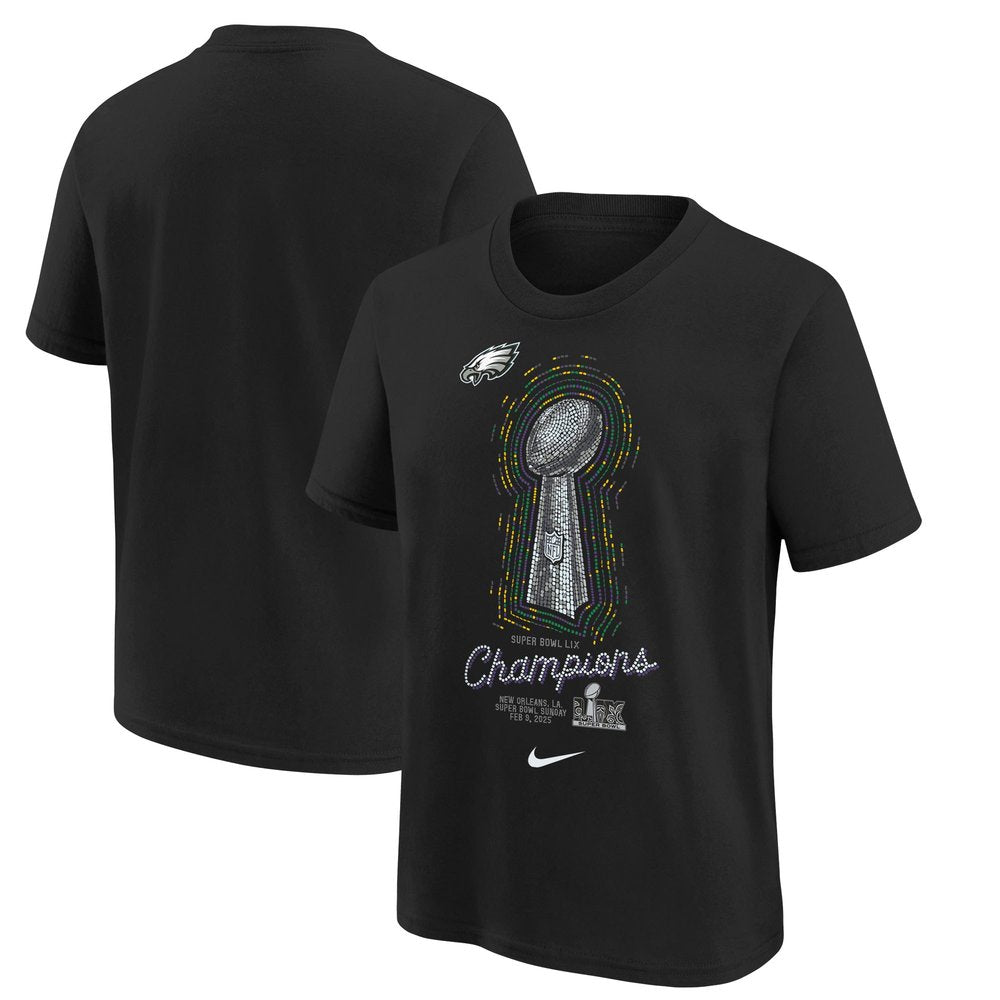 Youth Philadelphia Eagles Black Super Bowl LIX Champions Lombardi Trophy T-Shirt 