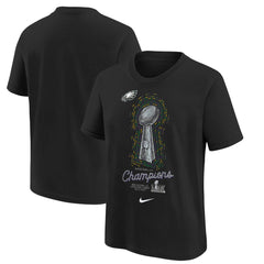Youth Philadelphia Eagles Black Super Bowl LIX Champions Lombardi Trophy T-Shirt 
