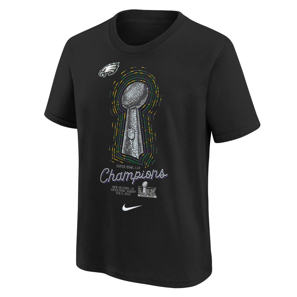 Youth Philadelphia Eagles Black Super Bowl LIX Champions Lombardi Trophy T-Shirt 
