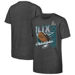 Youth Philadelphia Eagles  Heather Charcoal Super Bowl LIX Champions Own the Moment Tri-Blend T-Shirt 
