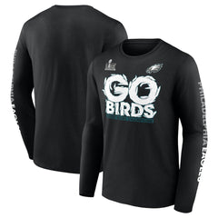 Men's Philadelphia Eagles Black Super Bowl LIX Champions Big & Tall Go Birds Long Sleeve T-Shirt 