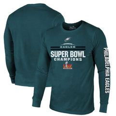 Men's Philadelphia Eagles Threads Midnight Green Super Bowl LIX Champions Goal Line Stand Long Sleeve Tri-Blend T-Shirt 