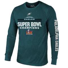 Men's Philadelphia Eagles Threads Midnight Green Super Bowl LIX Champions Goal Line Stand Long Sleeve Tri-Blend T-Shirt 