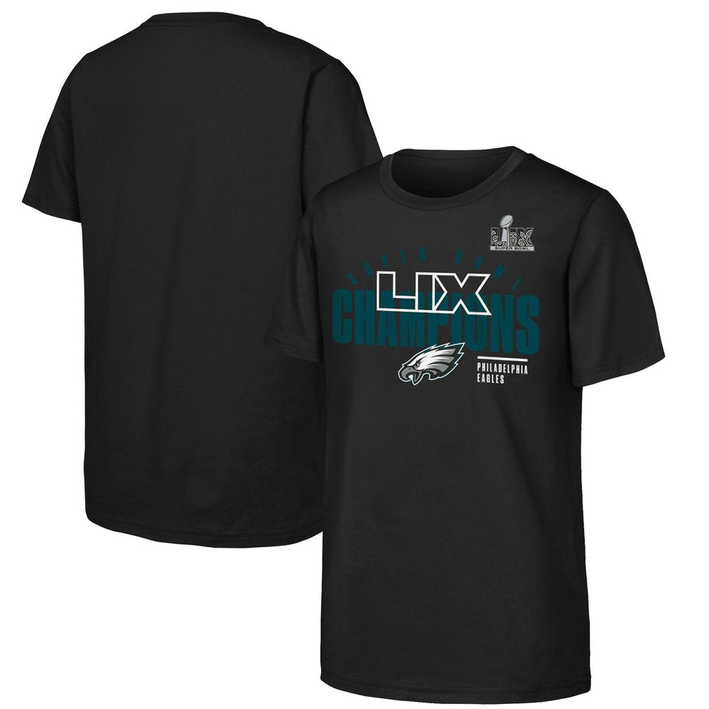 Youth Philadelphia Eagles  Black Super Bowl LIX Champions Iconic Victory T-Shirt 