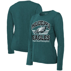 Women's Philadelphia Eagles  Threads Midnight Green Super Bowl LIX Champions Coffin Corner Boyfriend Long Sleeve Tri-Blend T-Shirt 
