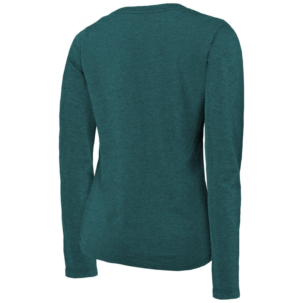 Women's Philadelphia Eagles  Threads Midnight Green Super Bowl LIX Champions Coffin Corner Boyfriend Long Sleeve Tri-Blend T-Shirt 