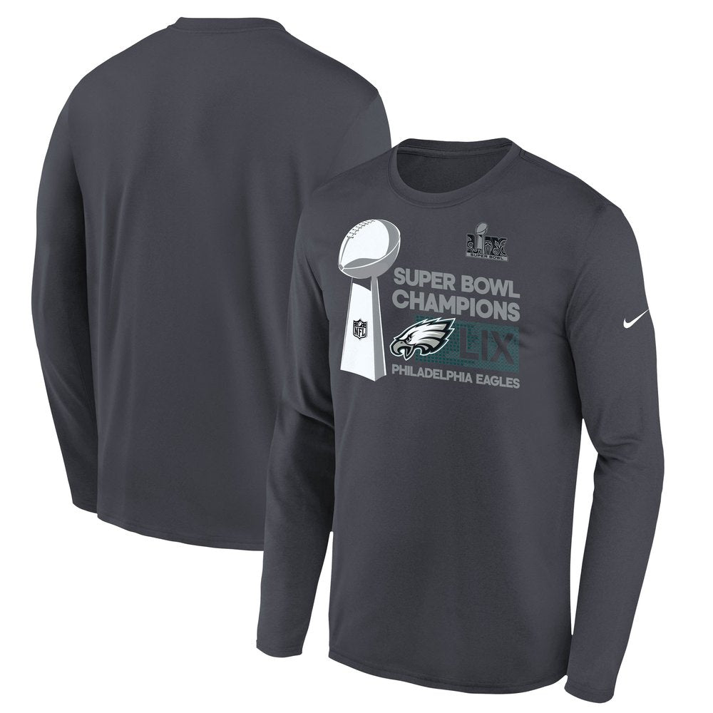 Youth Philadelphia Eagles Anthracite Super Bowl LIX Champions Locker Room Trophy Collection Long Sleeve T-Shirt 