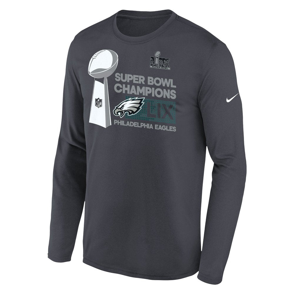 Youth Philadelphia Eagles Anthracite Super Bowl LIX Champions Locker Room Trophy Collection Long Sleeve T-Shirt 