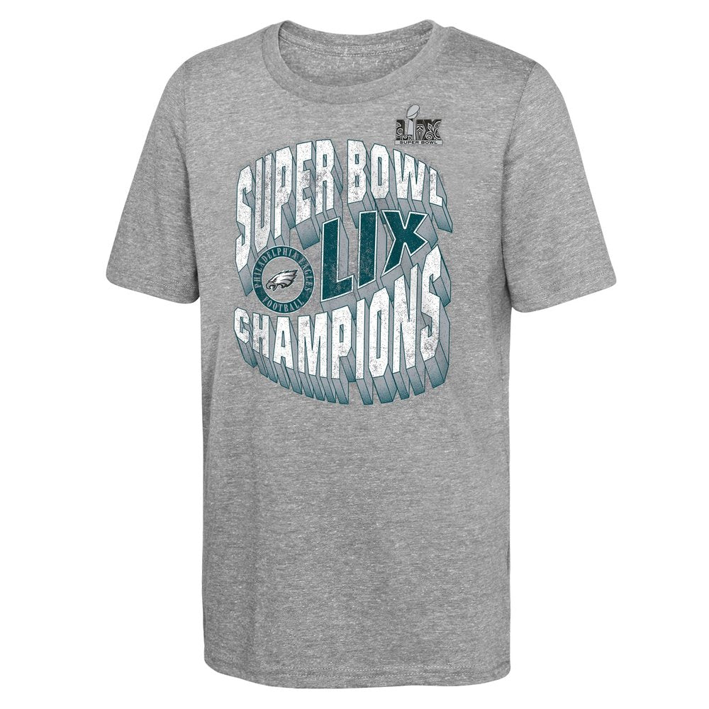 Youth Philadelphia Eagles  Heather Gray Super Bowl LIX Champions Historic Win Tri-Blend T-Shirt 