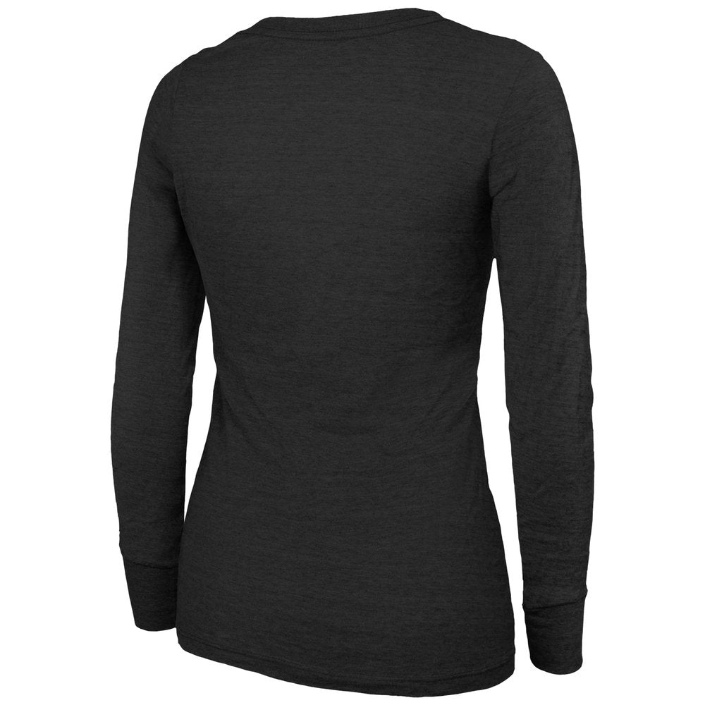 Women's Philadelphia Eagles  Threads Black Super Bowl LIX Champions Highlight Tri-Blend Scoop Neck Long Sleeve T-Shirt 