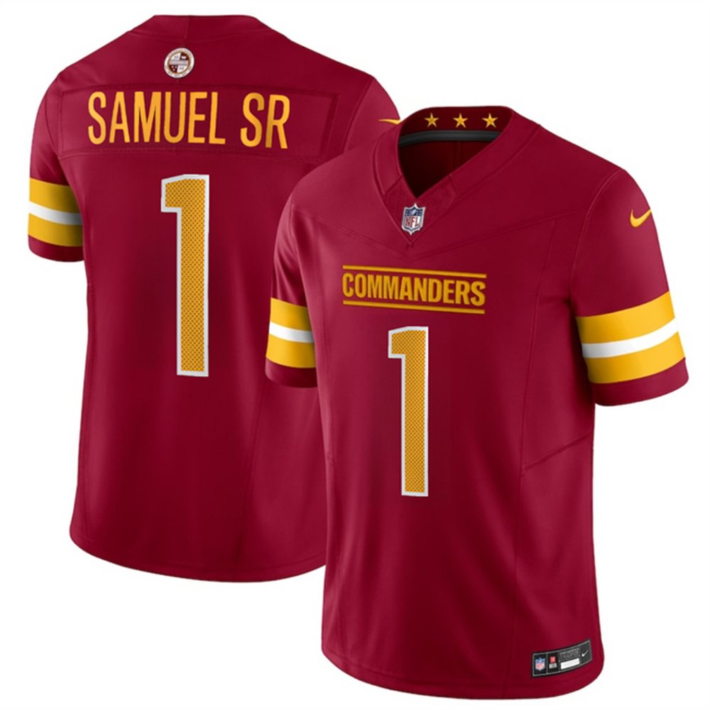 Men's Washington Commanders #1 Deebo Samuel Sr Burgundy 2025 F.U.S.E. Vapor Limited Stitched Football Jersey 
