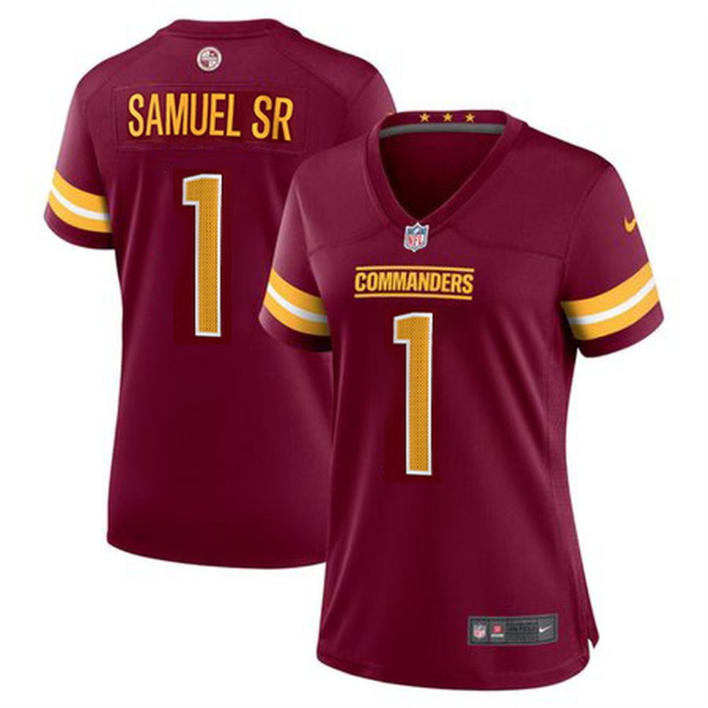 Women's Washington Commanders #1 Deebo Samuel Sr Burgundy 2025 Game Stitched Football Jersey 