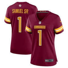 Women's Washington Commanders #1 Deebo Samuel Sr Burgundy 2025 Game Stitched Football Jersey 