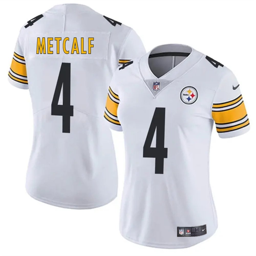 Women's Pittsburgh Steelers #4 DK Metcalf 2025 White Vapor Stitched Football Jersey 
