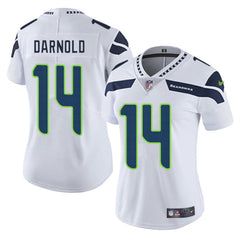 Women's Seattle Seahawks #14 Sam Darnold White Vapor Limited Stitched Football Jersey 