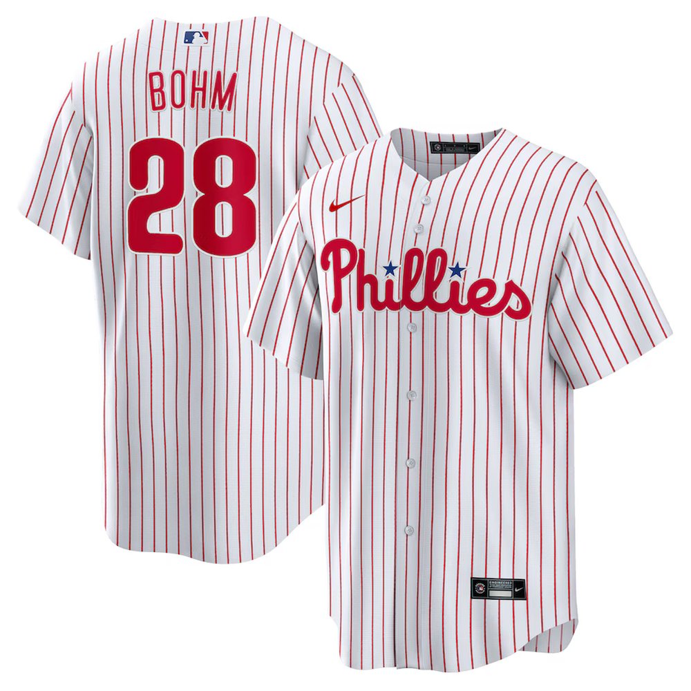 Men's Philadelphia Phillies #28 Alec Bohm White Replica Player Jersey