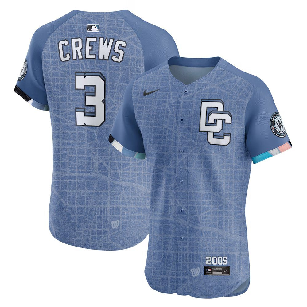 Youth Washington Nationals #3 Dylan Crews Blue 2025 City Connect Elite Jersey