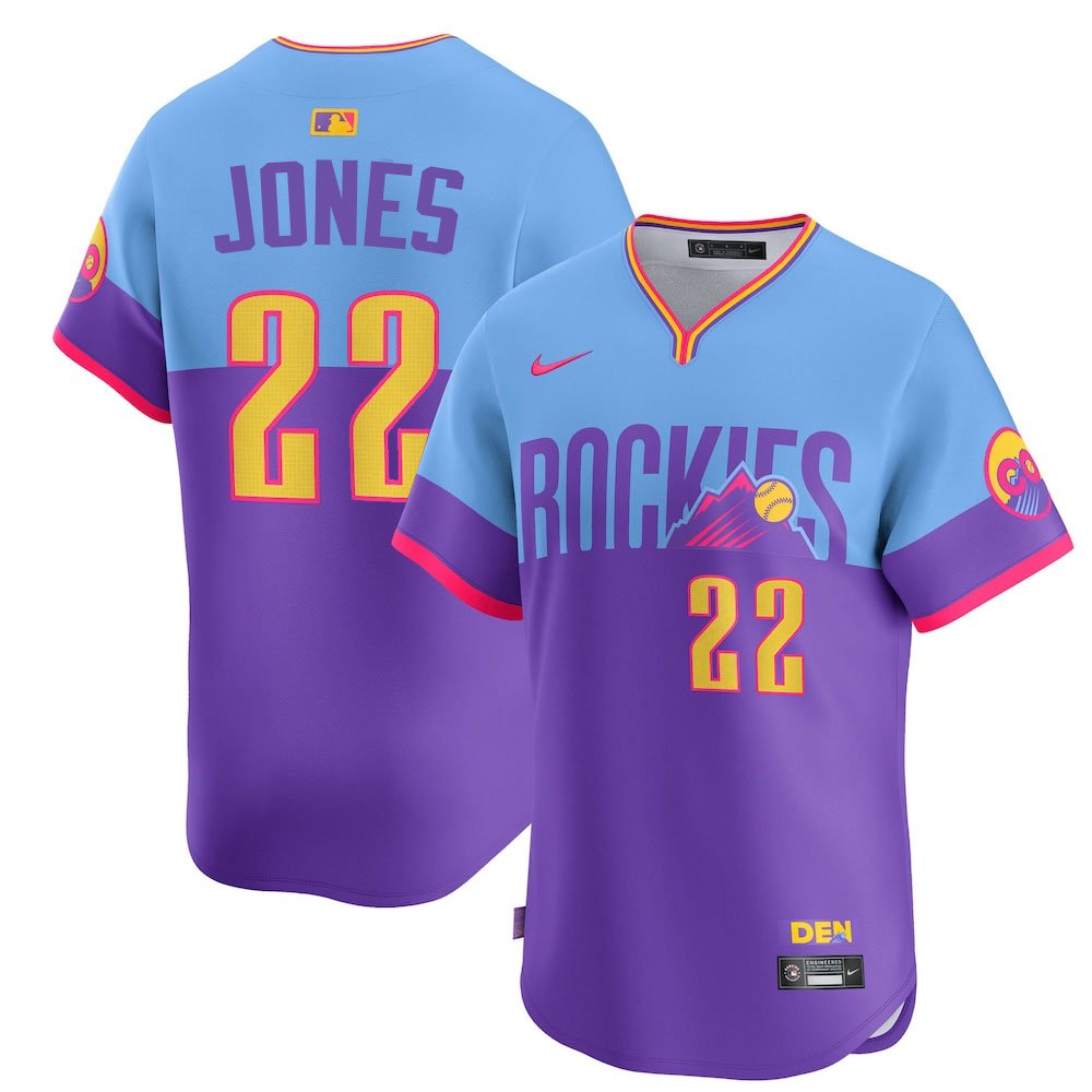 Youth Colorado Rockies #22 Nolan Jones Purple/Light Blue 2025 City Connect Elite Player Jersey