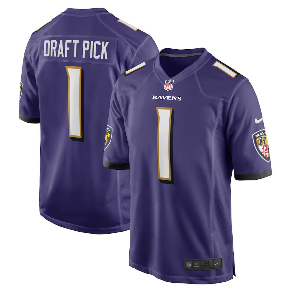 Men's Baltimore Ravens #1 Purple 2025 NFL Draft First Round Pick No. 27 Game Jersey 