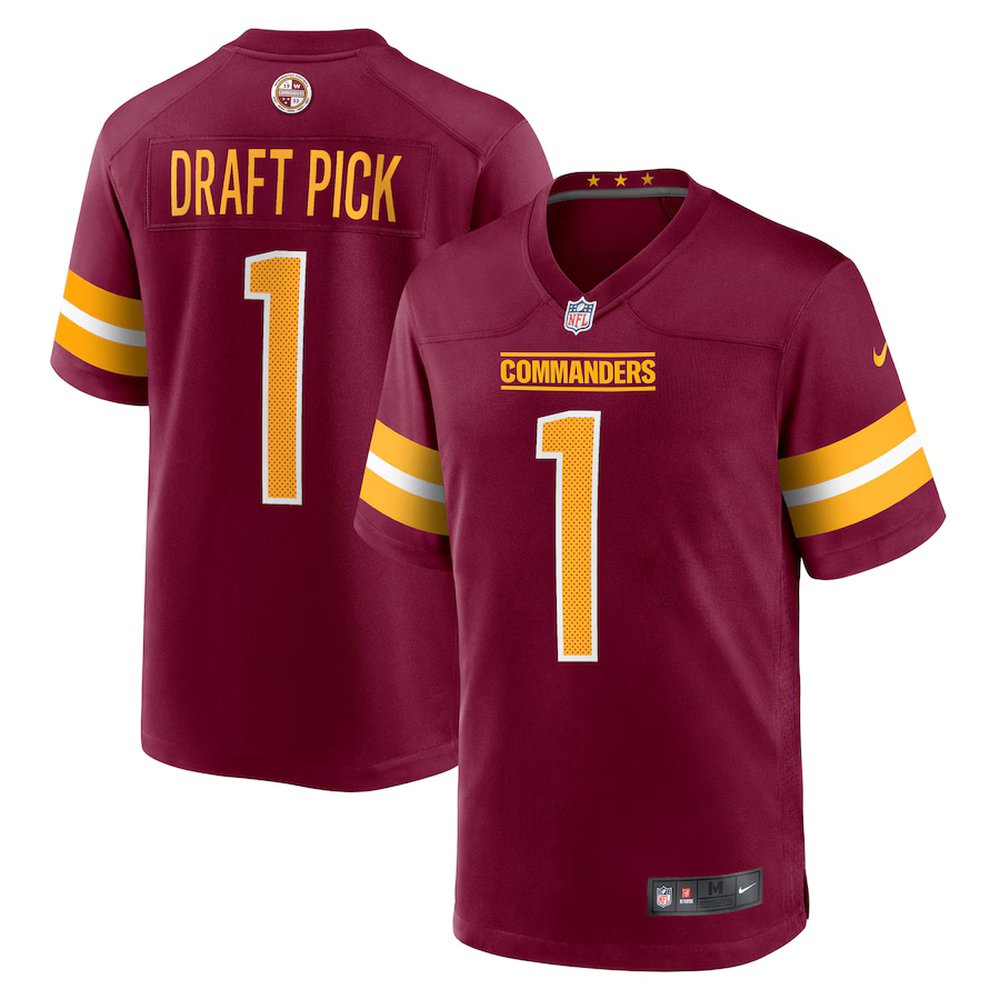 Men's Washington Commanders #1 Burgundy 2025 NFL Draft First Round Pick No. 29 Game Jersey 