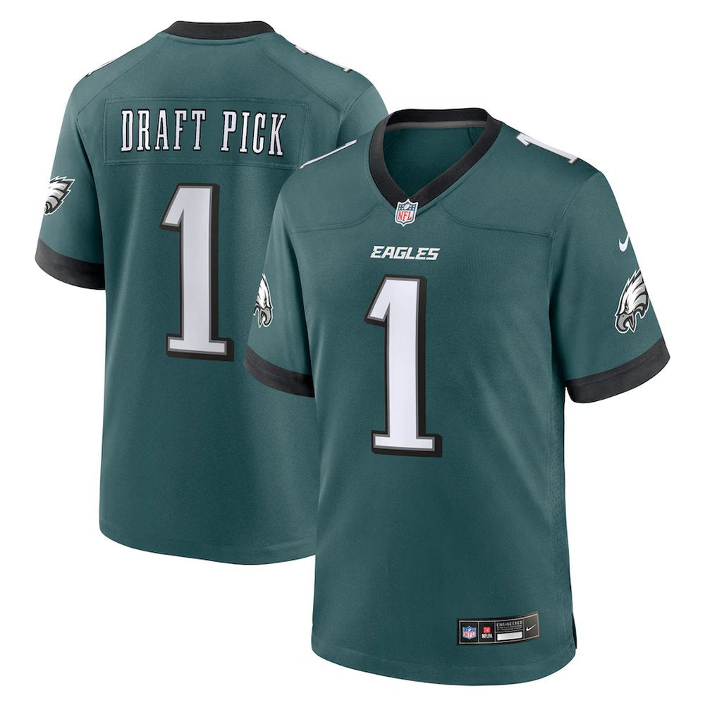 Men's Philadelphia Eagles #1 Midnight Green 2025 NFL Draft First Round Pick No. 32 Game Jersey 