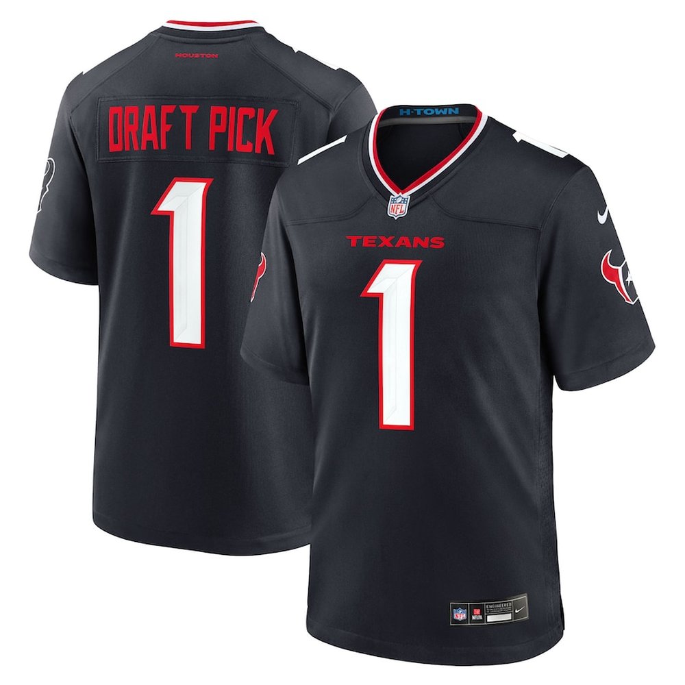 Men's Houston Texans #1 Navy 2025 NFL Draft First Round Pick No. 25 Game Jersey 