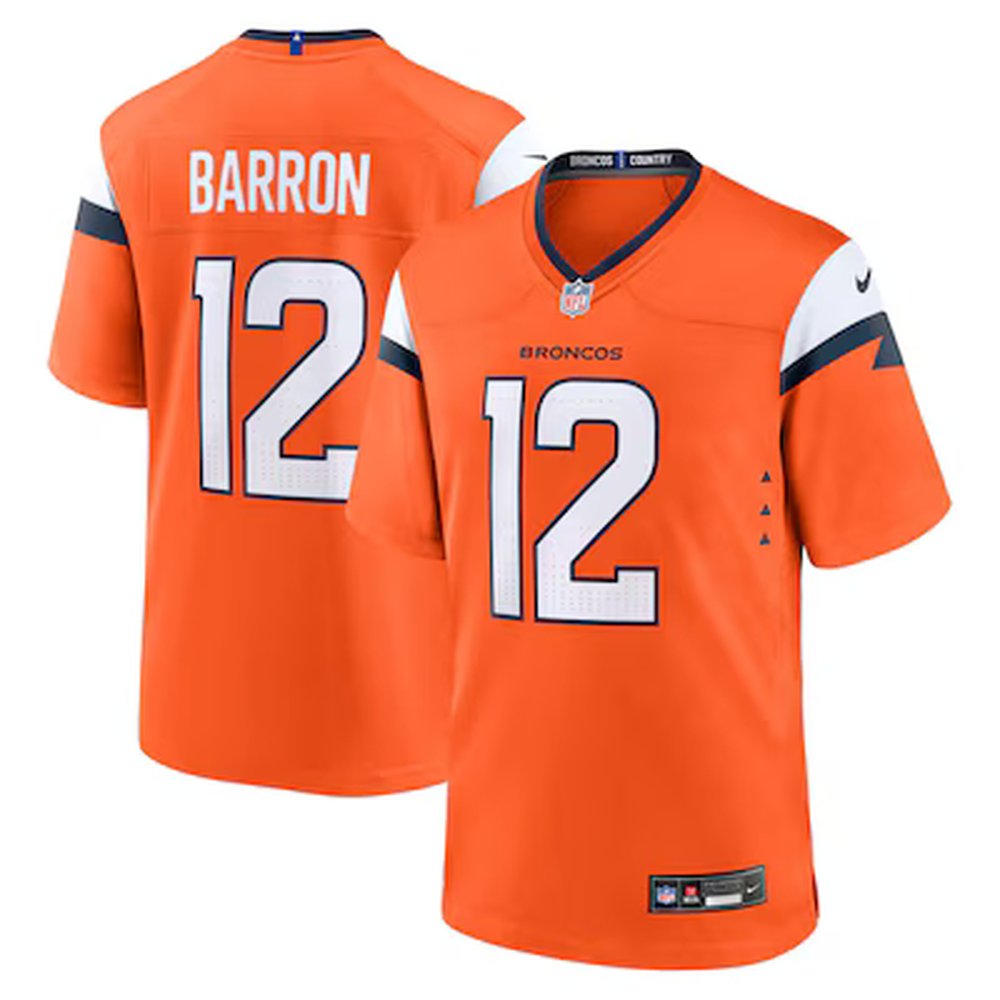 Men's Denver Broncos #1 Jahdae Barron Orange 2025 NFL Draft First Round Pick Game Jersey 