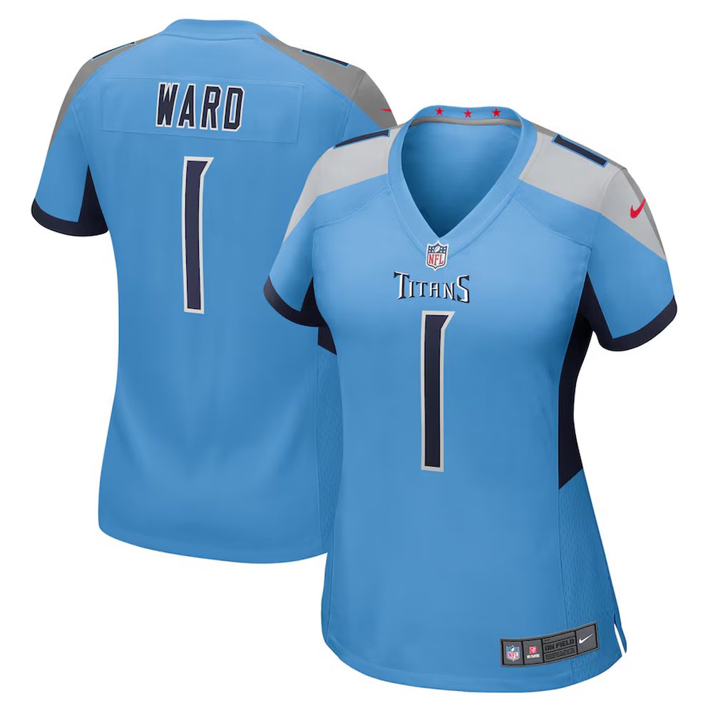 Women's Tennessee Titans #1 Cameron Ward Light Blue 2025 NFL Draft First Round Pick Game Jersey 