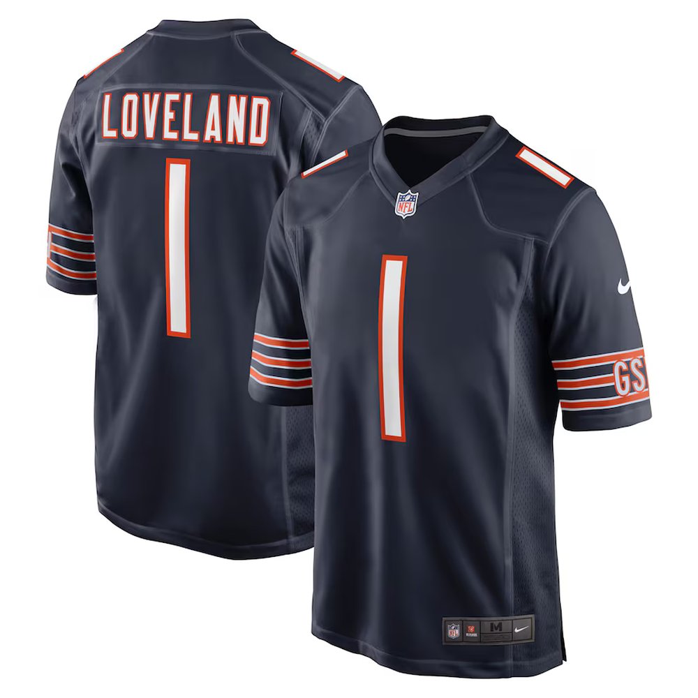 Men's Chicago Bears #1 Colston Loveland Navy 2025 NFL Draft First Round Pick Game Jersey 