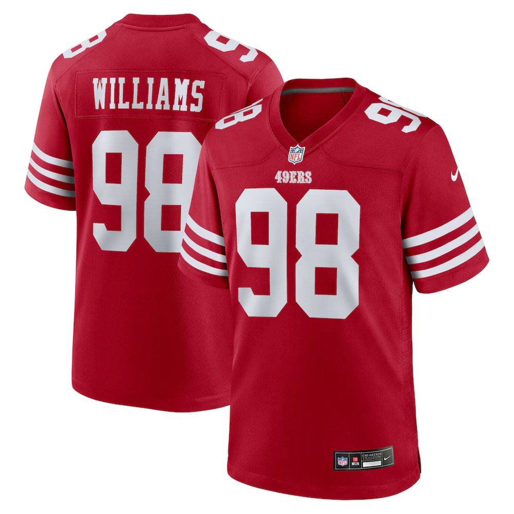 Men's San Francisco 49ers #1 Mykel Williams Scarlet 2025 NFL Draft First Round Pick No. 11 Game Jersey 