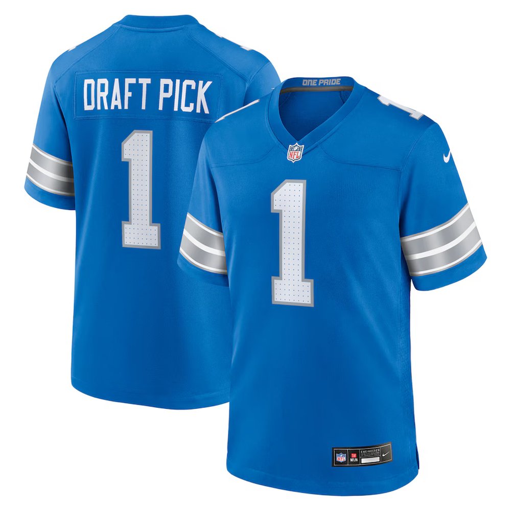 Youth Detroit Lions #1 Blue 2025 NFL Draft First Round Pick No.28 Game Jersey 