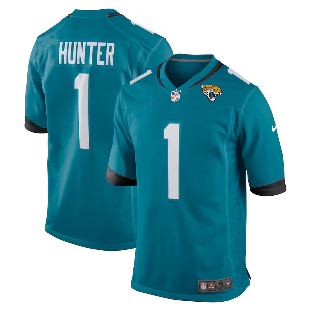 Youth Jacksonville Jaguars #1 Travis Hunter Teal 2025 NFL Draft First Round Pick Game Jersey 