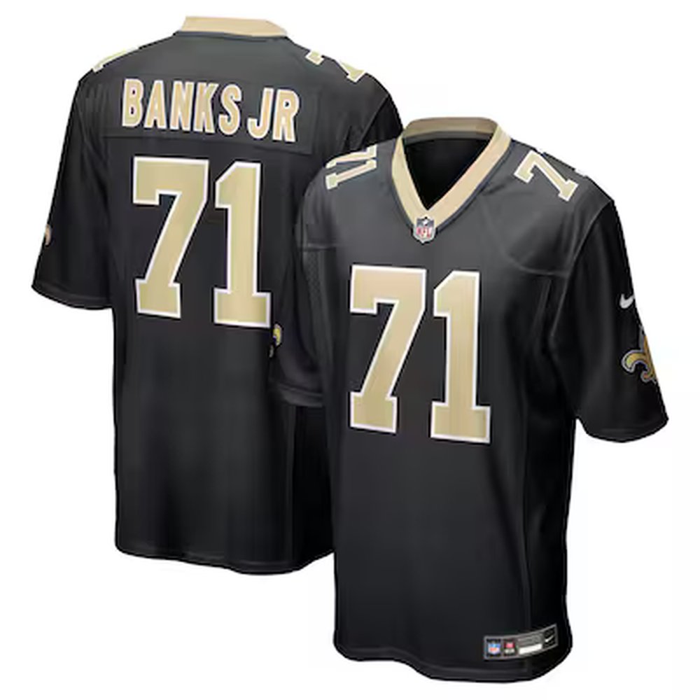 Youth New Orleans Saints #1 Kelvin Banks Jr. Black 2025 NFL Draft First Round Pick Game Jersey 