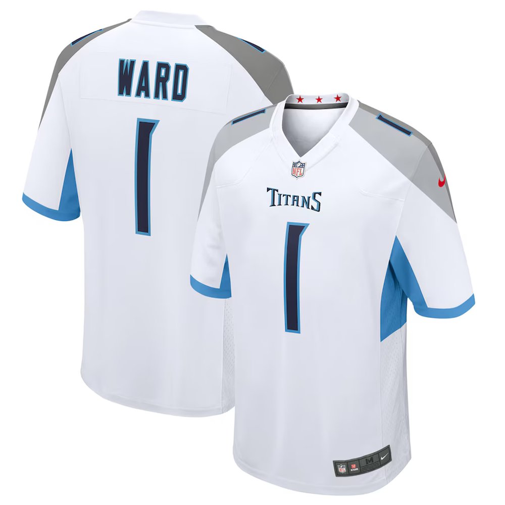 Youth Tennessee Titans #1 Cameron Ward White 2025 NFL Draft First Round Pick Game Jersey 