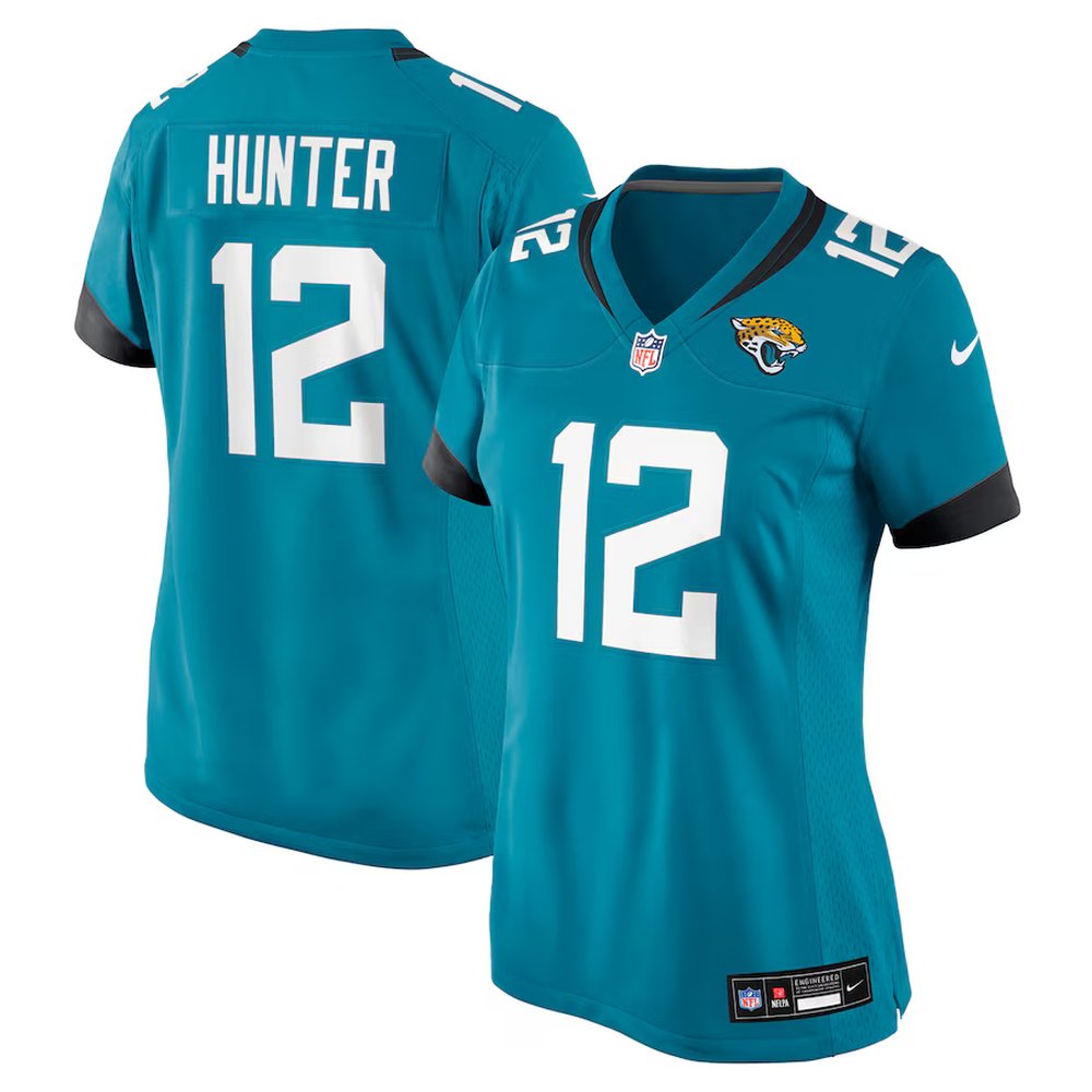 Women's Jacksonville Jaguars #12 Travis Hunter Teal 2025 NFL Draft First Round Pick Team Game Player Jersey 