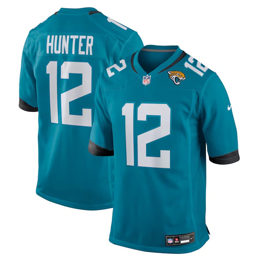 Men's Jacksonville Jaguars #12 Travis Hunter Teal 2025 NFL Draft First Round Pick Game Jersey 