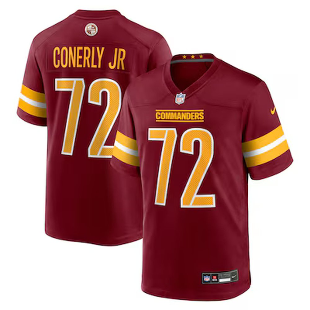 Men's Washington Commanders #1 Josh Conerly Jr. Burgundy 2025 NFL Draft First Round Pick Game Jersey 