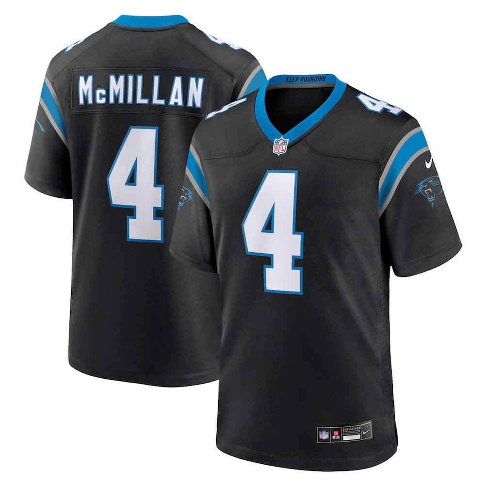 Men's Carolina Panthers #4 Tetairoa McMillan Black 2025 NFL Draft First Round Pick Game Jersey 