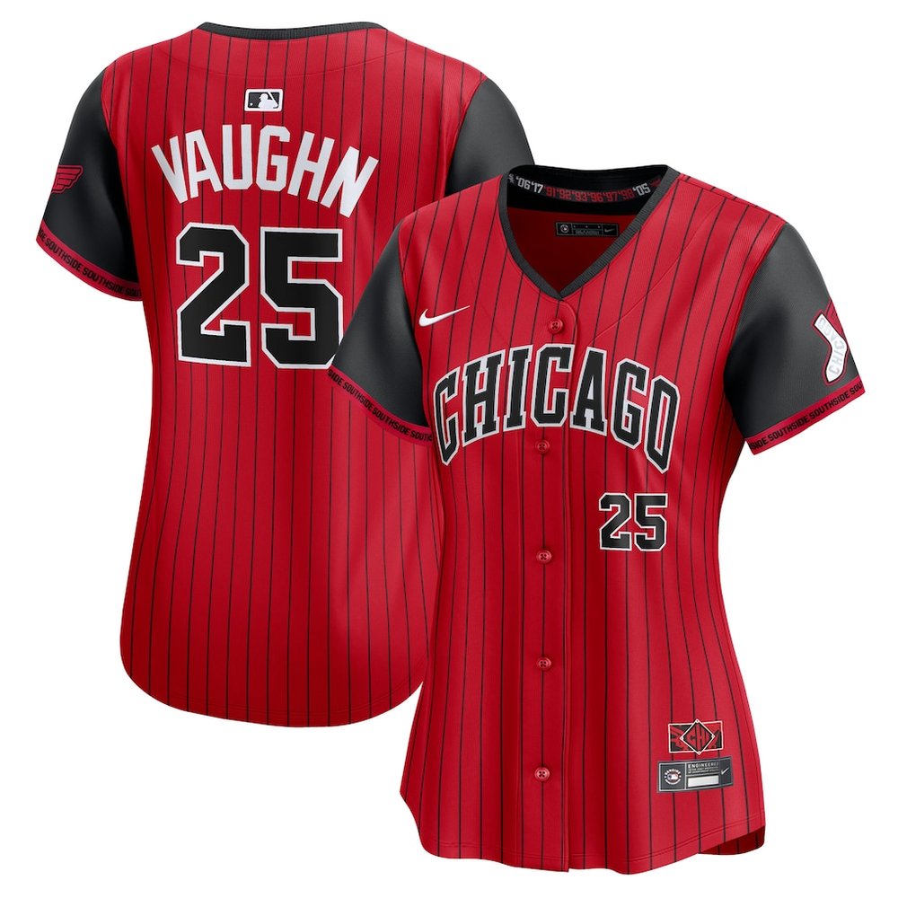 Women's Chicago White Sox #25 Andrew Vaughn Red/Black 2025 City Connect Limited Player Jersey