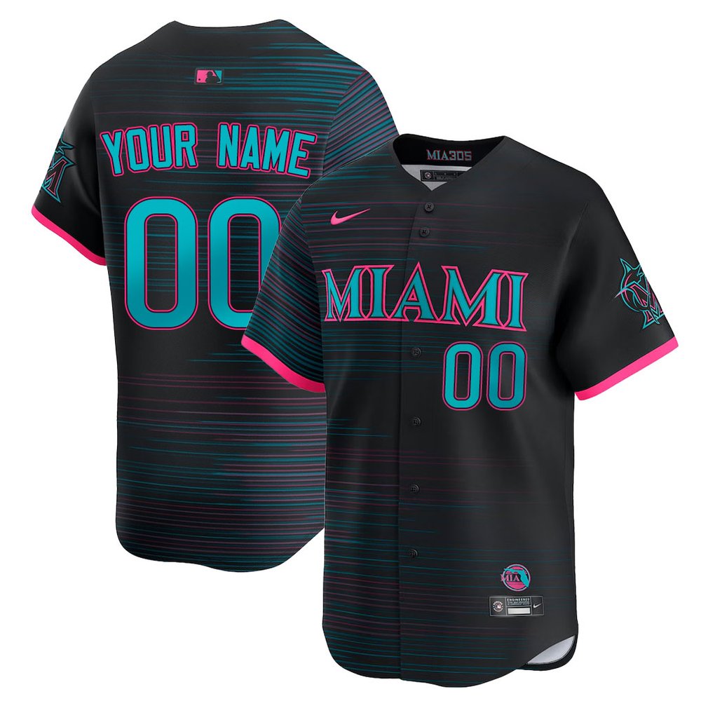 Men's Miami Marlins Custom Black 2025 City Connect Limited Jersey