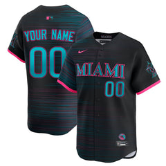 Men's Miami Marlins Custom Black 2025 City Connect Limited Jersey