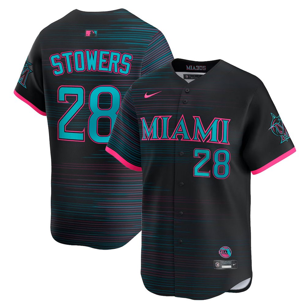 Youth Miami Marlins #28 Kyle Stowers Black 2025 City Connect Limited Jersey
