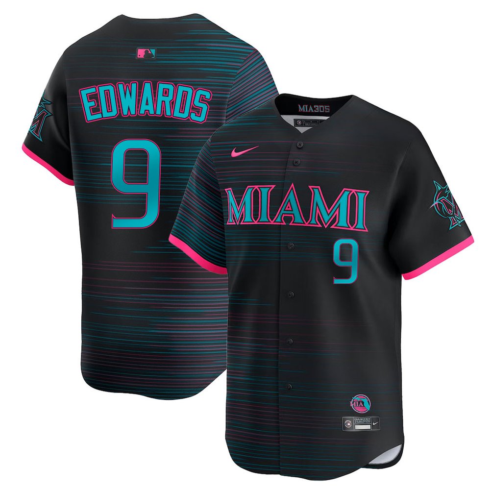 Youth Miami Marlins #9 Xavier Edwards Black 2025 City Connect Limited Jersey
