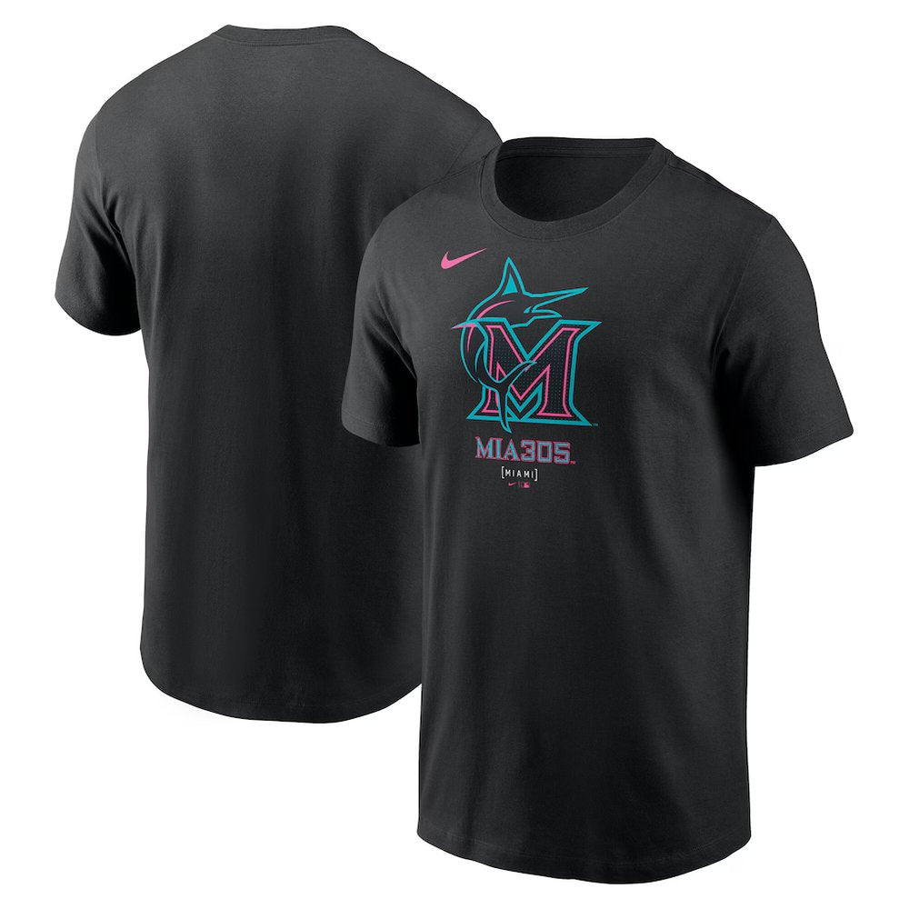 Men's Miami Marlins Black 2025 City Connect Large Logo T-Shirt