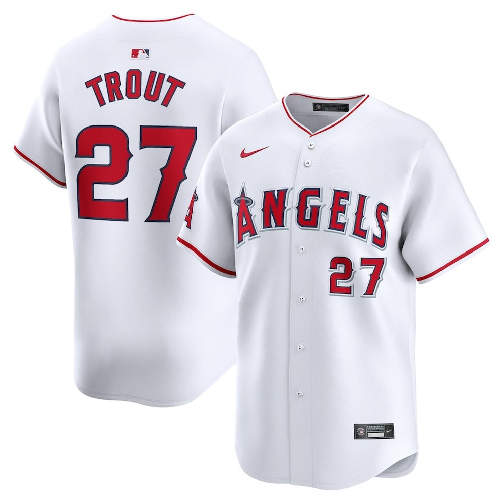 Men's Los Angeles Angels #27 Mike Trout White Home Limited Player Jersey