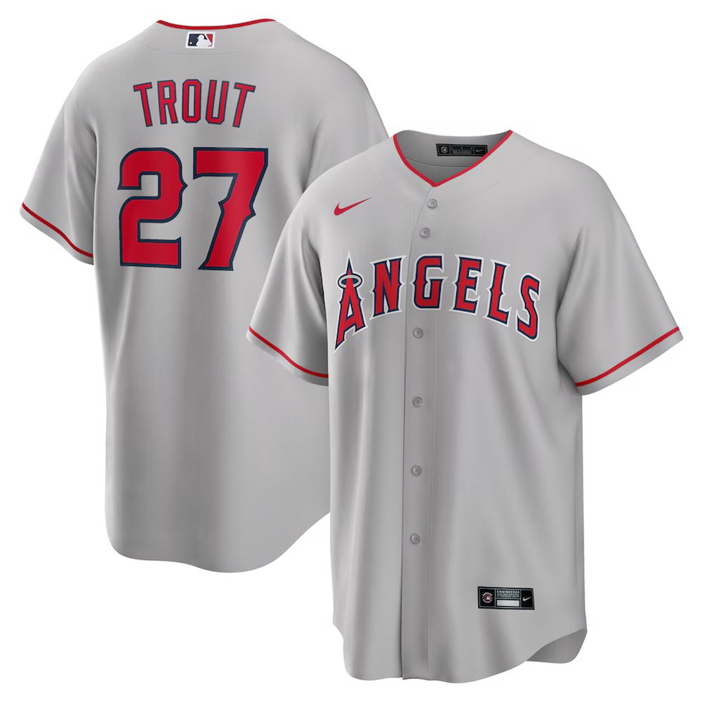 Men's Los Angeles Angels #27 Mike Trout Silver Road Replica Player Name Jersey