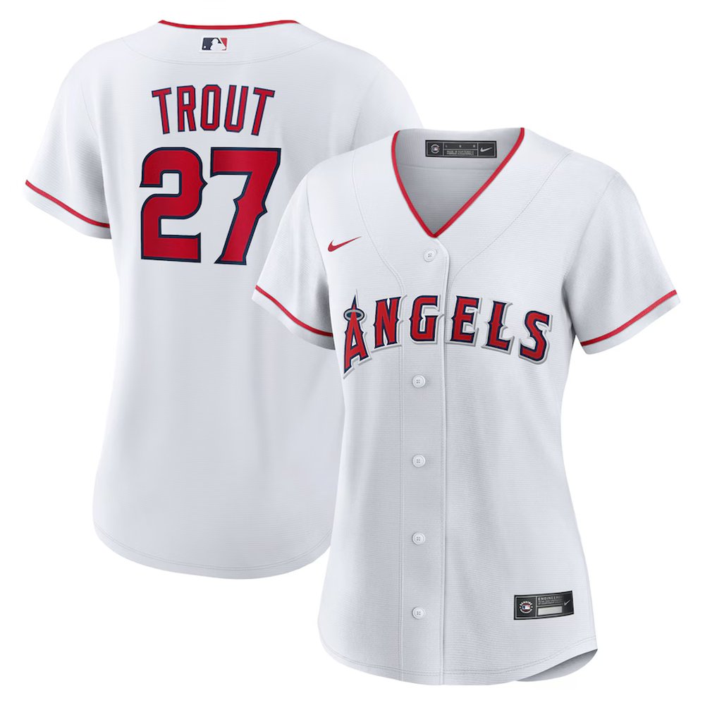 Women's Los Angeles Angels #27 Mike Trout White Home Replica Player Jersey