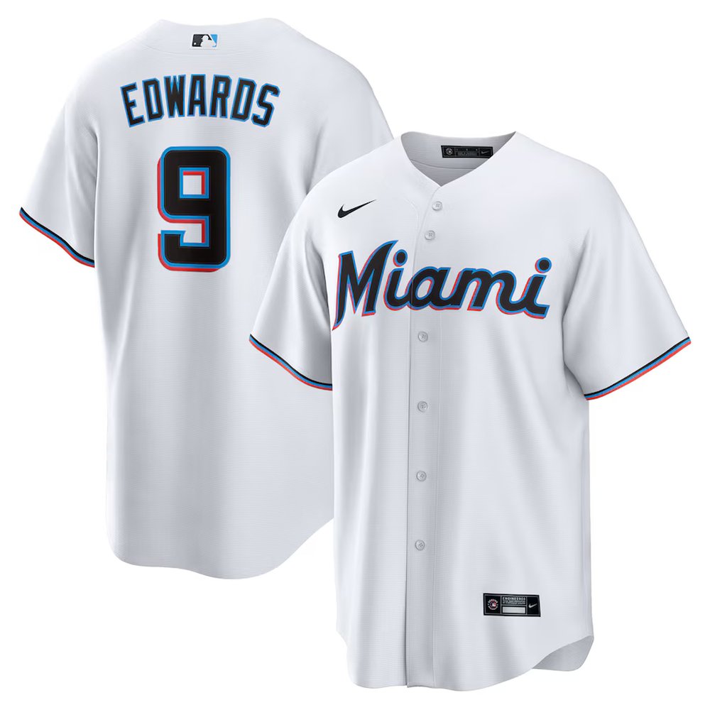 Men's Miami Marlins #9 Xavier Edwards White Home Replica Jersey